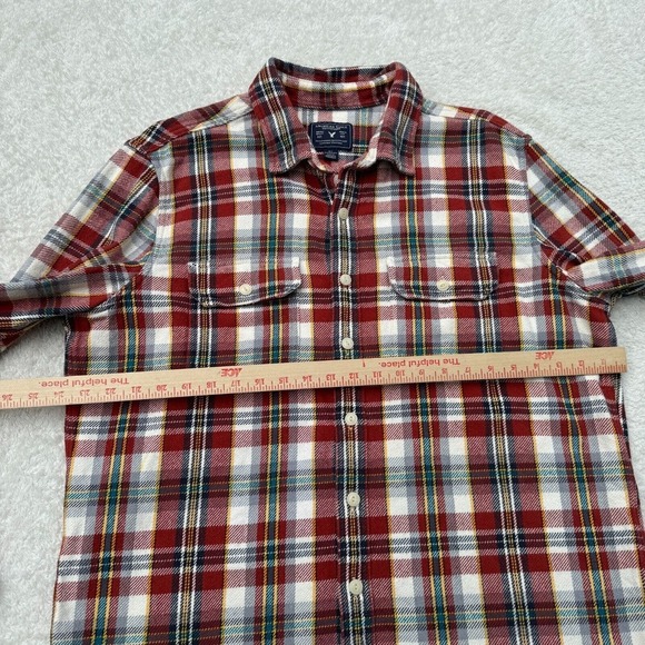 American Eagle Mens Heavy Weight Flannel Shirt Plaid Button Up XL Tall Red White - Picture 4 of 8